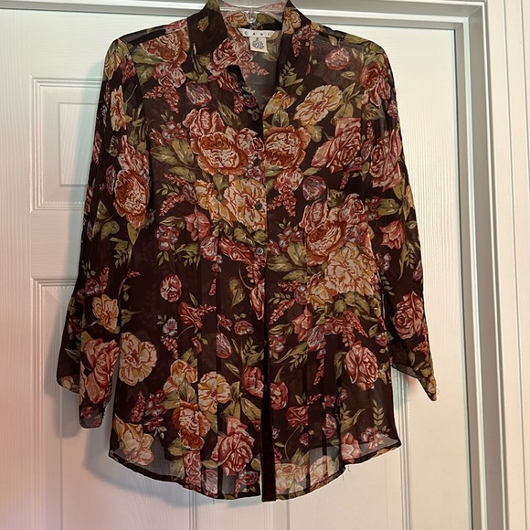 Vintage CAbi shear floral top Sz M - Picture 1 of 3